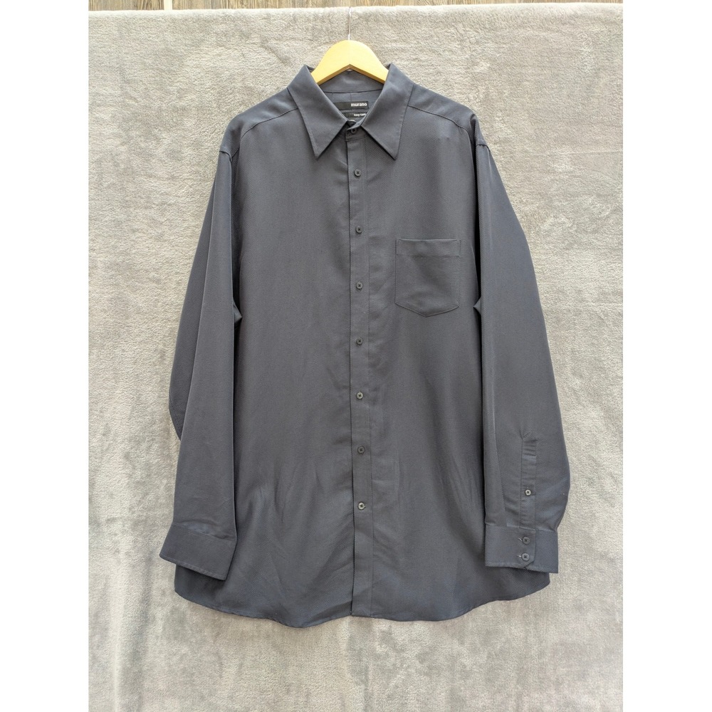 Dark Academia Button Down Shirt Mens 2XT Charcoal Gray Long Sleeve Ribbed Murano